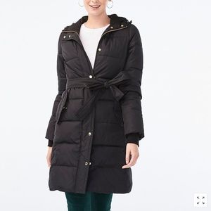 J Crew Long Puffer Jacket w/ Belt